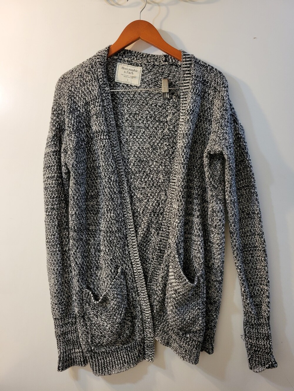 Abercrombie & Fitch Open Cardigan Size-Small Navy White Back Slit Long Sleeves